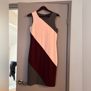 Banana Republic Tri-Tone Midi Dress in Pink, Gray, and Burgundy